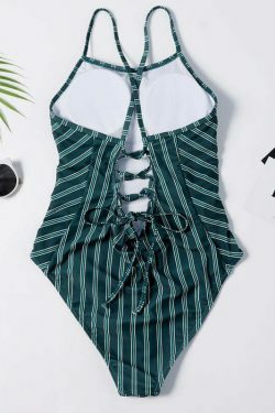 Y2K Striped Lace Up Cami Swimsuit - Coquette Aesthetic Beachwear