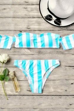 Y2K Striped Off-Shoulder Bikini Set: Coquette Aesthetic, Grunge Style, Pastel Goth, Cute Tops, Cargo