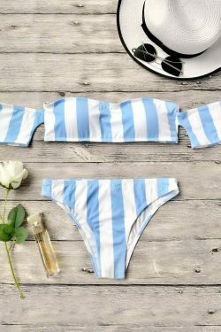 Y2K Striped Off-Shoulder Bikini Set: Coquette Aesthetic, Grunge Style, Pastel Goth, Cute Tops, Cargo