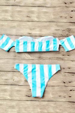Y2K Striped Off-Shoulder Bikini Set: Coquette Aesthetic, Grunge Style, Pastel Goth, Cute Tops, Cargo