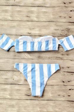 Y2K Striped Off-Shoulder Bikini Set: Coquette Aesthetic, Grunge Style, Pastel Goth, Cute Tops, Cargo