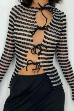 Y2K Striped Ribbed Knit Top: Coquette Grunge Aesthetic with Pastel Goth Influence