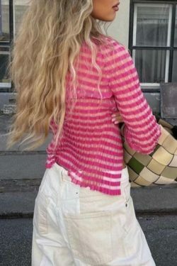 Y2K Striped Ribbed Knit Top: Coquette Grunge Aesthetic with Pastel Goth Influence