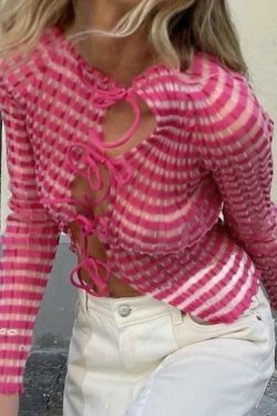 Y2K Striped Ribbed Knit Top: Coquette Grunge Aesthetic with Pastel Goth Influence