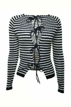 Y2K Striped Ribbed Knit Top: Coquette Grunge Aesthetic with Pastel Goth Influence