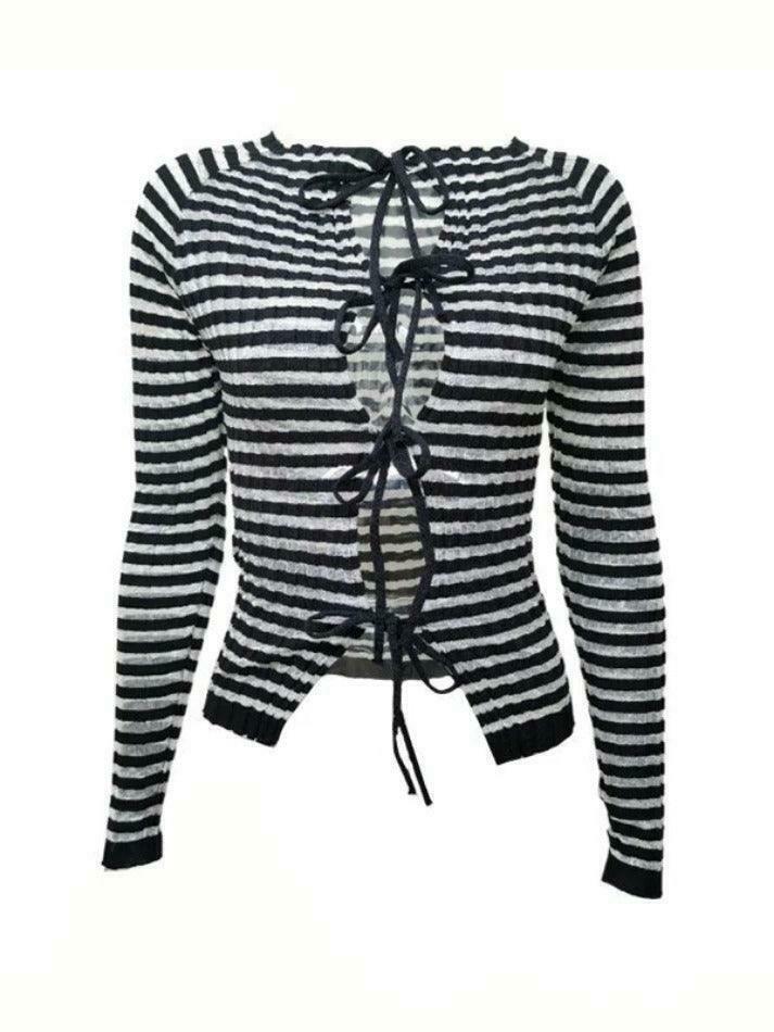 Y2K Striped Ribbed Knit Top: Coquette Grunge Aesthetic with Pastel Goth Influence Y2K Striped Ribbed Knit Top: Coquette Grunge Aesthetic with Pastel Goth Influence