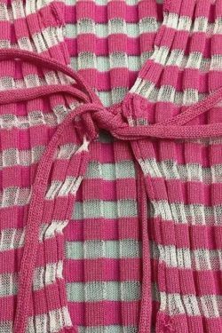 Y2K Striped Ribbed Knit Top: Coquette Grunge Aesthetic with Pastel Goth Influence