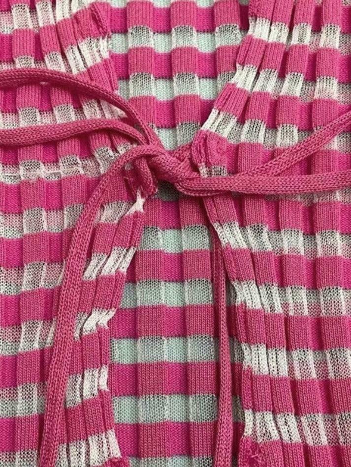 Y2K Striped Ribbed Knit Top: Coquette Grunge Aesthetic with Pastel Goth Influence Y2K Striped Ribbed Knit Top: Coquette Grunge Aesthetic with Pastel Goth Influence