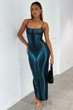 Y2K Striped Suspender Tube Top Long Dress - Coquette Aesthetic Grunge Style
