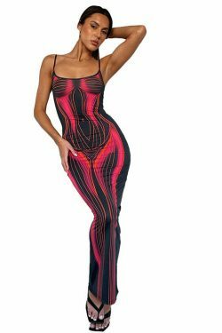 Y2K Striped Suspender Tube Top Long Dress - Coquette Aesthetic Grunge Style