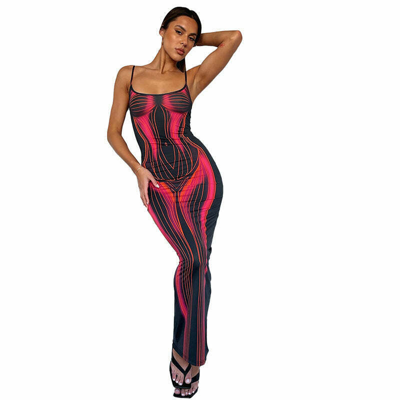 Y2K Striped Suspender Tube Top Long Dress - Coquette Aesthetic Grunge Style