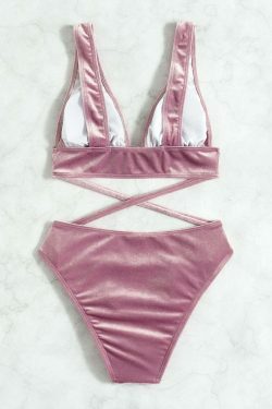 Y2K Style Deep V-Neck Bikini - Coquette Grunge Fashion - Pastel Goth - Cottagecore