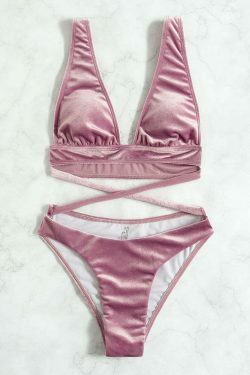 Y2K Style Deep V-Neck Bikini - Coquette Grunge Fashion - Pastel Goth - Cottagecore