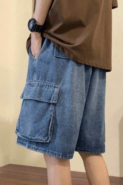 Y2K Style Men's Cargo Denim Shorts - Vintage Aesthetic Grunge Wear