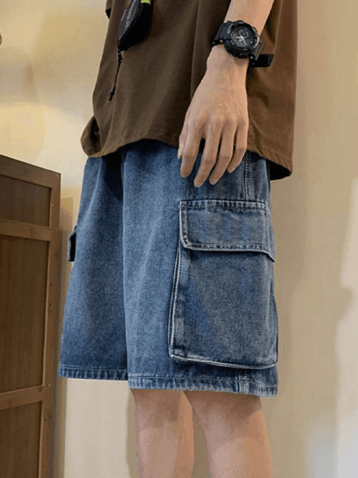 Y2K Style Men's Cargo Denim Shorts - Vintage Aesthetic Grunge Wear Y2K Style Men's Cargo Denim Shorts - Vintage Aesthetic Grunge Wear