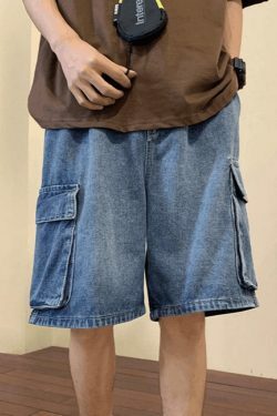 Y2K Style Men's Cargo Denim Shorts - Vintage Aesthetic Grunge Wear