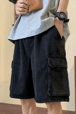 Y2K Style Men's Cargo Denim Shorts - Vintage Aesthetic Grunge Wear