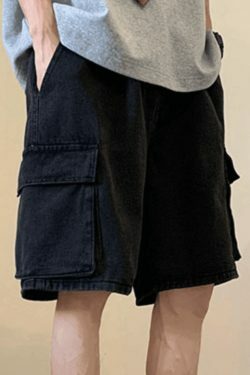 Y2K Style Men's Cargo Denim Shorts - Vintage Aesthetic Grunge Wear