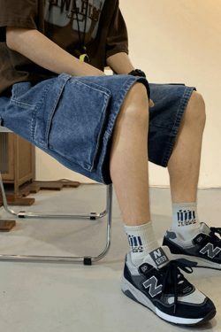 Y2K Style Men's Cargo Denim Shorts - Vintage Aesthetic Grunge Wear