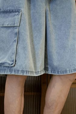 Y2K Style Men's Cargo Denim Shorts - Vintage Aesthetic Grunge Wear