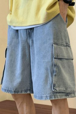 Y2K Style Men's Cargo Denim Shorts - Vintage Aesthetic Grunge Wear