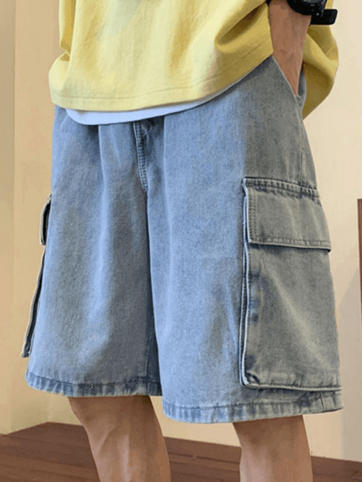 Y2K Style Men's Cargo Denim Shorts - Vintage Aesthetic Grunge Wear Y2K Style Men's Cargo Denim Shorts - Vintage Aesthetic Grunge Wear