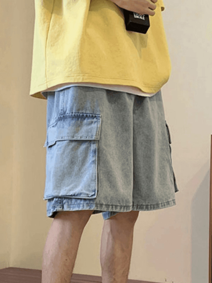 Y2K Style Men's Cargo Denim Shorts - Vintage Aesthetic Grunge Wear Y2K Style Men's Cargo Denim Shorts - Vintage Aesthetic Grunge Wear