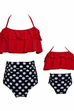 Y2K Style Off-Shoulder Ruffled Crop Bikini Set for Mom and Daughter
