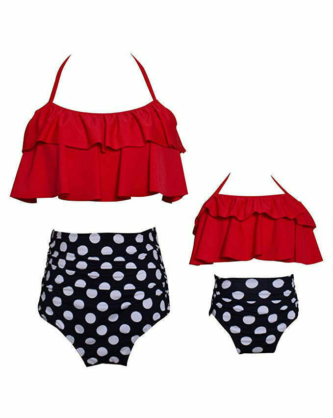 Y2K Style Off-Shoulder Ruffled Crop Bikini Set for Mom and Daughter Y2K Style Off-Shoulder Ruffled Crop Bikini Set for Mom and Daughter