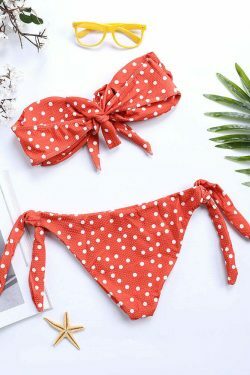 Y2K Style Polka Dot Tie Bikini Swimsuit with Front Bow Detail