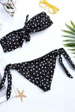 Y2K Style Polka Dot Tie Bikini Swimsuit with Front Bow Detail