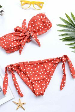 Y2K Style Polka Dot Tie Bikini Swimsuit with Front Bow Detail