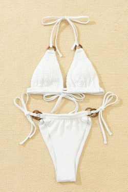 Y2K Style White Lace-Up Bikini - Coquette Aesthetic Grunge Fashion - Cute Tops & Cargo Skirt