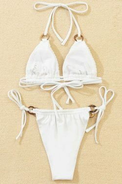 Y2K Style White Lace-Up Bikini - Coquette Aesthetic Grunge Fashion - Cute Tops & Cargo Skirt