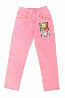 Y2K Sun Tarot Jeans: Coquette Aesthetic Cargo Skirt in Grunge Style with Pastel Goth Vibes