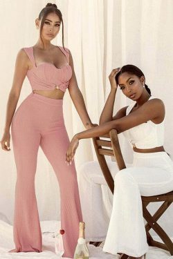 Y2K Sweetheart Flared Pants Set & Matching Top: Coquette Aesthetic Outfit for Women