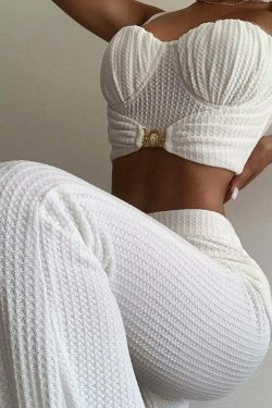 Y2K Sweetheart Flared Pants Set & Matching Top: Coquette Aesthetic Outfit for Women