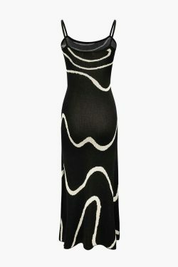 Y2K Swirl Stripe Knit Cami Maxi Dress - Coquette Aesthetic, Grunge Style, Pastel Goth, Cute Tops