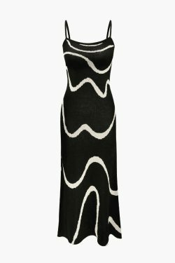 Y2K Swirl Stripe Knit Cami Maxi Dress - Coquette Aesthetic, Grunge Style, Pastel Goth, Cute Tops