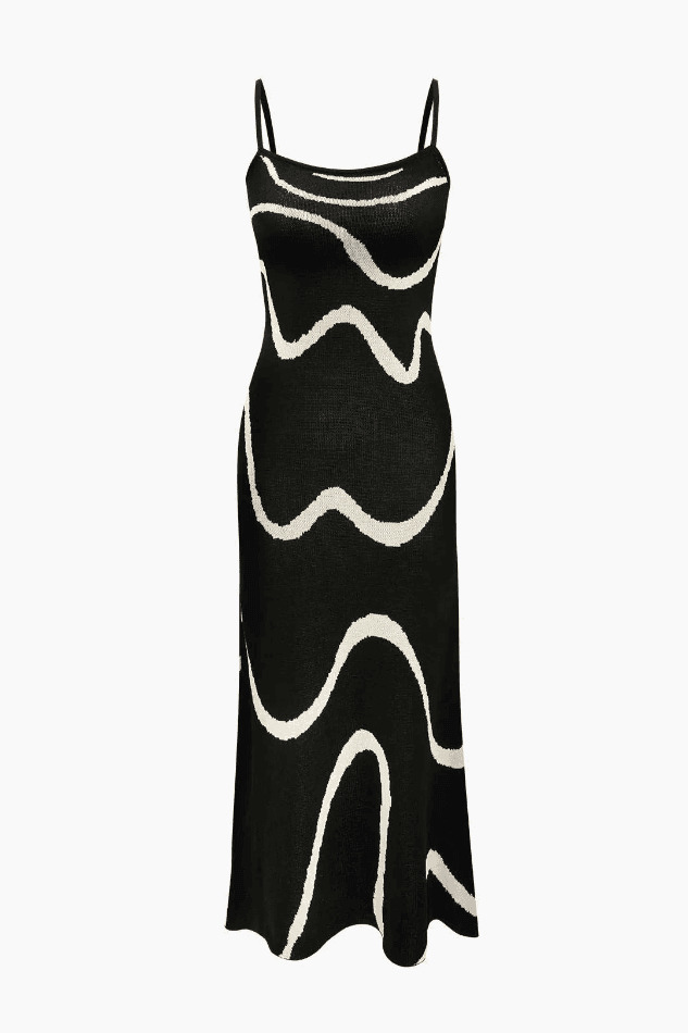 Y2K Swirl Stripe Knit Cami Maxi Dress - Coquette Aesthetic, Grunge Style, Pastel Goth, Cute Tops