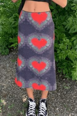 Y2K Tie-Dye Heart Wrap Midi Skirt - Coquette Grunge Aesthetic