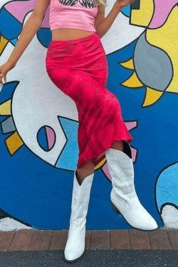 Y2K Tie-Dye Heart Wrap Midi Skirt - Coquette Grunge Aesthetic