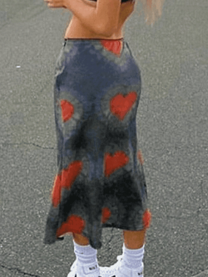 Y2K Tie-Dye Heart Wrap Midi Skirt - Coquette Grunge Aesthetic Y2K Tie-Dye Heart Wrap Midi Skirt - Coquette Grunge Aesthetic