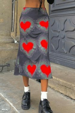 Y2K Tie-Dye Heart Wrap Midi Skirt - Coquette Grunge Aesthetic