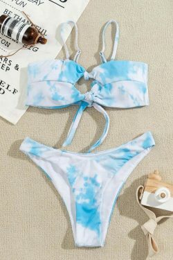 Y2K Tie-Dyed Split Bikini: Coquette Aesthetic Grunge Style for Women