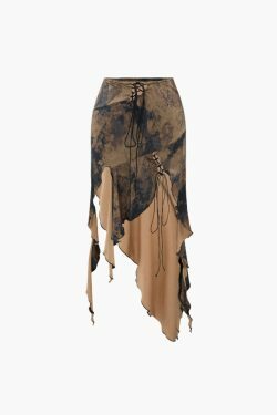 Y2K Tie Dye Asymmetric Ruffle Hem Skirt - Coquette Aesthetic Grunge Style Fashion