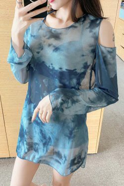 Y2K Tie Dye Bikini Swimsuit Set with Mesh Cover Up - Coquette Aesthetic Beachwear