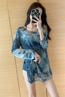 Y2K Tie Dye Bikini Swimsuit Set with Mesh Cover Up - Coquette Aesthetic Beachwear