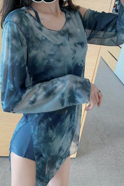 Y2K Tie Dye Bikini Swimsuit Set with Mesh Cover Up - Coquette Aesthetic Beachwear