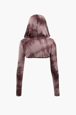 Y2K Tie Dye Cami Top with Hooded Shrug & Mini Skirt Set - Coquette Aesthetic Fashion